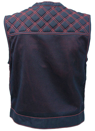 Men’s Red Stitched Quilted Moto Mesh Club Vest #VMC6536QVR