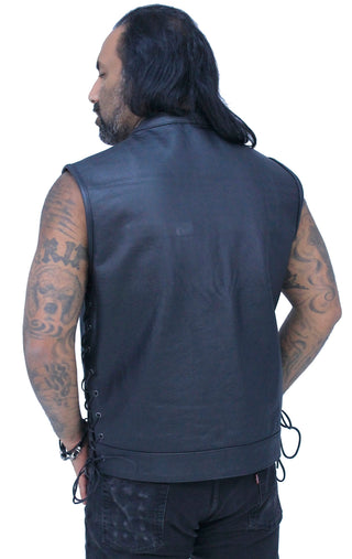Men’s Side Lace Buffalo Leather Club Vest w/1 Piece Back #VM685BSF - MENS VEST