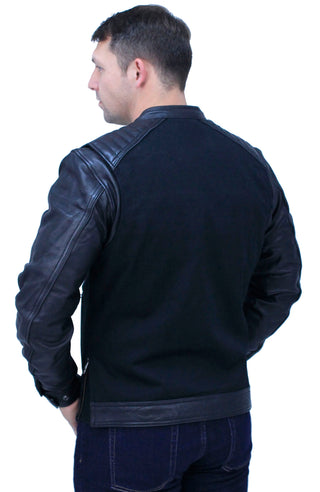 Men’s Twill & Leather Café Racer Motorcycle Jacket #MC2600GK