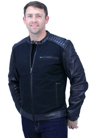 Men’s Twill & Leather Café Racer Motorcycle Jacket #MC2600GK