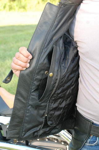 Men's Ultimate Black Racer Vented Motorcycle Jacket CC  Pockets #M6633RVZK (S, 2X-5X)