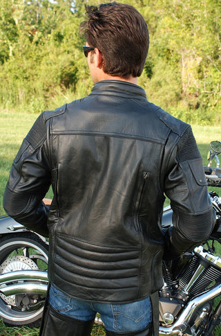 Men's Ultimate Black Racer Vented Motorcycle Jacket CC  Pockets #M6633RVZK (S, 2X-5X)