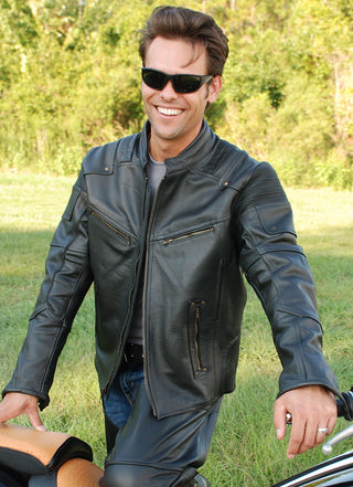 Men's Ultimate Black Racer Vented Motorcycle Jacket CC  Pockets #M6633RVZK (S, 2X-5X)