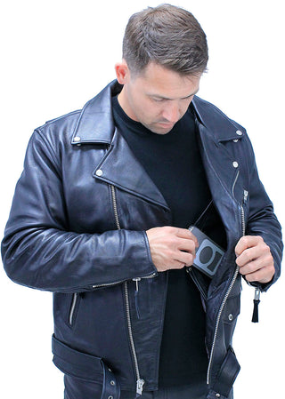 Men’s Ultra Premium Leather Concealed Pockets Motorcycle Jacket #M208GZK