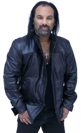 Men’s Vented Black Leather Shirt w/Easy Access Pocket #MS22070VGK