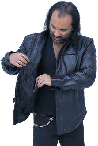 Men’s Vented Black Leather Shirt w/Easy Access Pocket #MS22070VGK