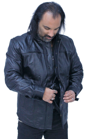 Men’s Vented Black Leather Shirt w/Easy Access Pocket #MS22070VGK