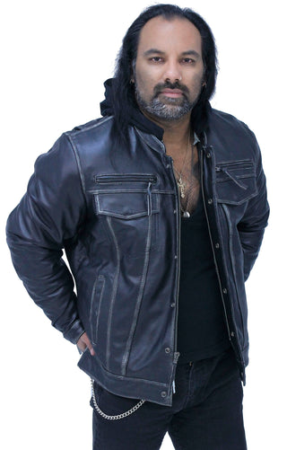 Men’s Vented Concealed Pockets Vintage Black Jacket w/Hood #MA6905VHZK