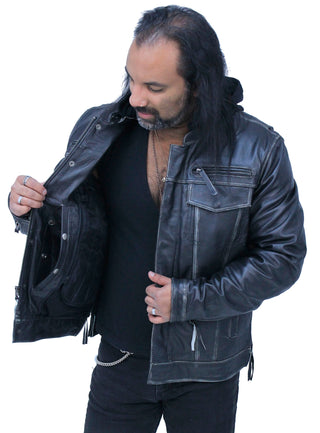Men’s Vented Concealed Pockets Vintage Black Jacket w/Hood #MA6905VHZK