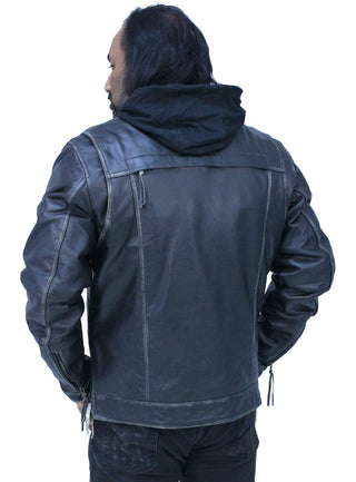 Men’s Vented Concealed Pockets Vintage Black Jacket w/Hood #MA6905VHZK