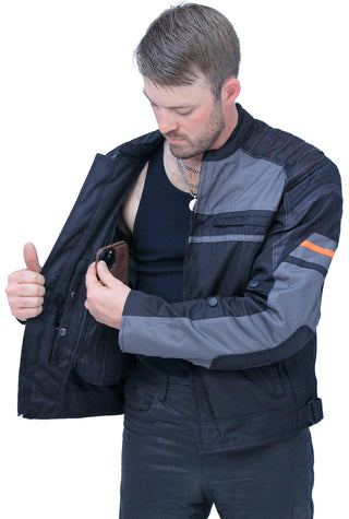 Men’s Vented Gray Orange Textile Jacket with Armor #MC360316AZV