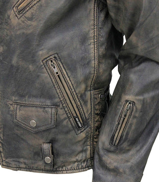 Men’s Vintage Brown Double Zip MC Leather Jacket #MA24803GN