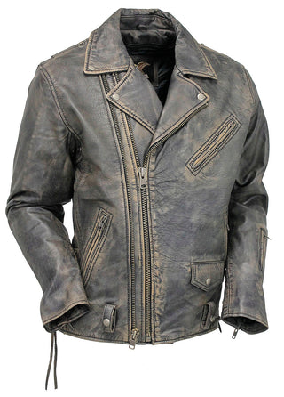 Men’s Vintage Brown Double Zip MC Leather Jacket #MA24803GN