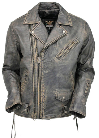 Men’s Vintage Brown Double Zip MC Leather Jacket #MA24803GN