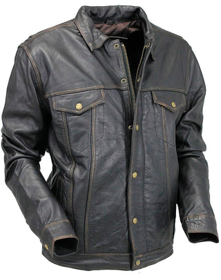 Men’s Vintage Brown Vented trucker Jacket in Premium Buffalo Leather #MA66431GN