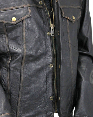 Men’s Vintage Brown Vented trucker Jacket in Premium Buffalo Leather #MA66431GN
