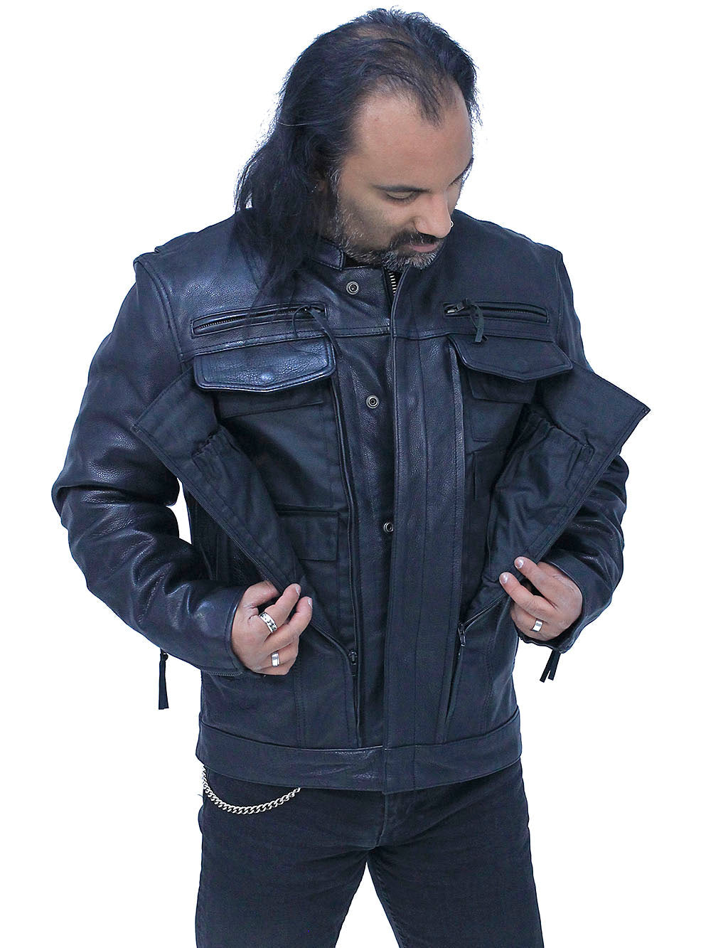 Mens Vented Leather Motorcycle Jacket Concealed Pocket – Jamin