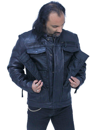 No Collar Men’s Vented Concealed Pocket Motorcycle Jacket #M263GVZK