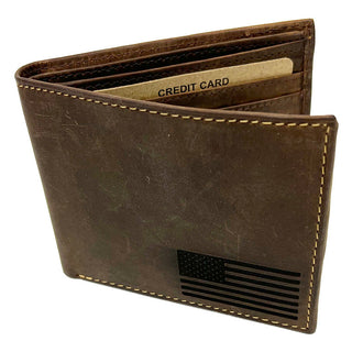 Oil Tanned Brown Slim Bifold Wallet with Flag #WM13011NFLAG