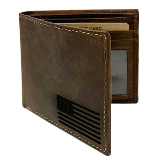 Oil Tanned Brown Slim Bifold Wallet with Flag #WM13011NFLAG