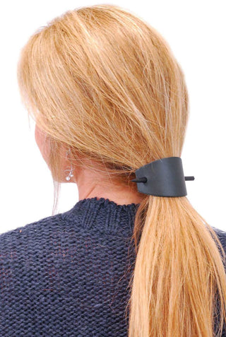 Oversized Large Black Leather Stick Barrette #AH14090K