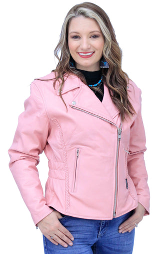 Pink Leather Jacket - Road Angel Motorcycle Jacket #L26522ZP
