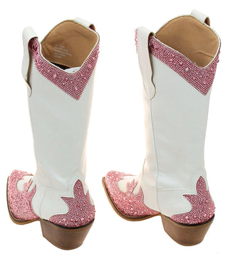Pink Rhinestones on White Cowgirl Boots #BLC10WPI-ZANDAYA