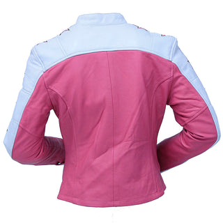 Pink Star Cafe’ Racer Motorcycle Leather Jacket #L190ZUSTAR (S)