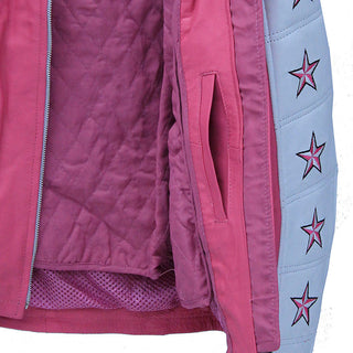 Pink Star Cafe’ Racer Motorcycle Leather Jacket #L190ZUSTAR (S)