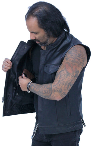 Premium Buffalo Leather Snap & Zip Concealed Pockets Vest #VM6655GK - MENS VEST