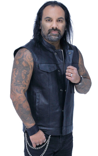 Premium Buffalo Leather Snap & Zip Concealed Pockets Vest #VM6655GK - MENS VEST
