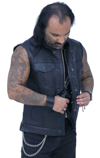 Premium Buffalo Leather Snap & Zip Concealed Pockets Vest #VM6655GK - MENS VEST