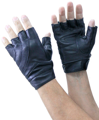 Premium Leather Gel Pad Perforated Fingerless Gloves #GL81010K