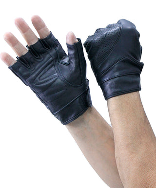 Premium Leather Gel Pad Perforated Fingerless Gloves #GL81010K