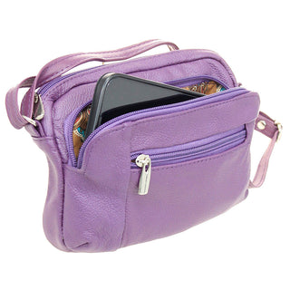 Purple Leather Cross Body Cell Phone Utility Pouch #P30054PU