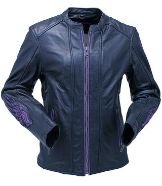 Purple Winged Heart Leather Vented Motorcycle Jacket #L695417VGPU