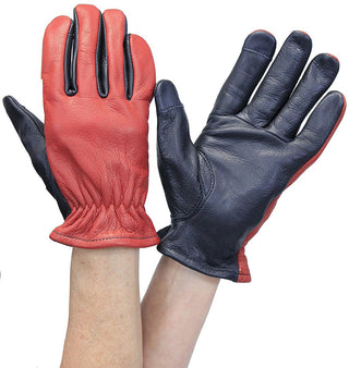 Red/Black Leather Vented Motorcycle Gloves #GM218VBG