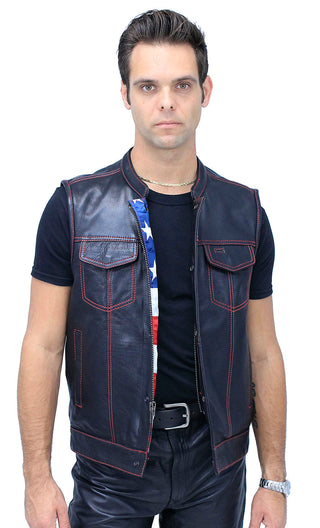 Red Stitch Flag Lined Ultra Premium Club Vest #VM684FLAGR - MENS VEST