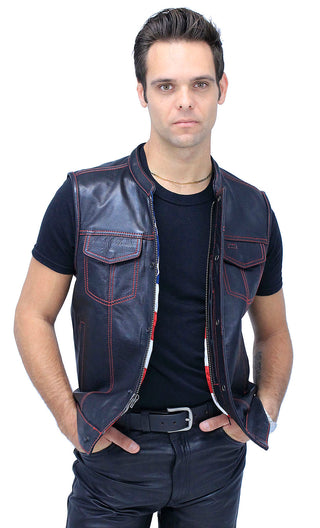 Red Stitch Flag Lined Ultra Premium Club Vest #VM684FLAGR - MENS VEST