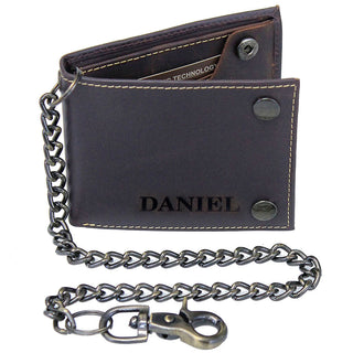RFID Leather Chain Wallet for Men Oil Tanned Bifold Brown Wallet #WC513531BN