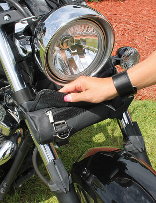 Round Soft Black Leather Motorcycle Tool Pouch #TP716K