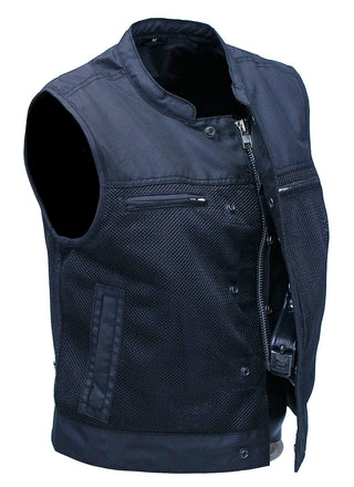 Short Men’s Black Moto Mesh Club Vest w/Concealed Pockets #VMC6500VGK