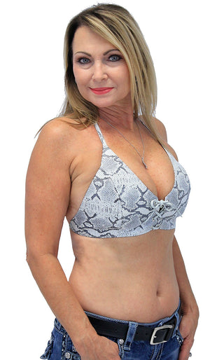 Snake Lambskin Leather Bikini Halter Top #LH3035SNAK