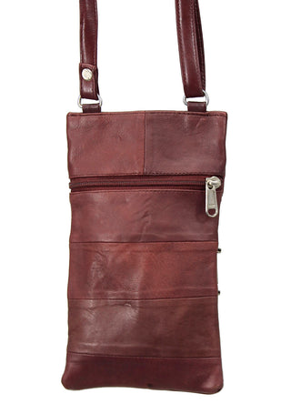 Tall Burgundy Leather 5 Zipper Cell Phone and Crossbody Purse #P10281BG
