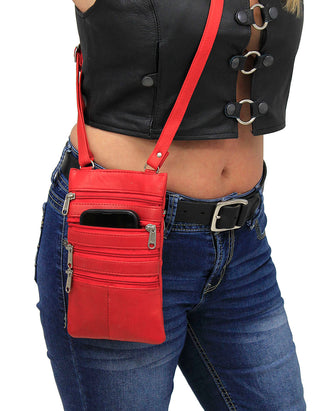 Tall Red Leather 5 Zipper Cell Phone and Crossbody Purse #P10286R