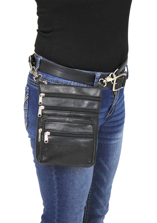 Tall Soft Black Leather Double Clip Hip Bag #PKK810K