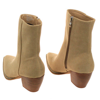 Tan Suede Ladies Ankle Boots with Zipper #BLC02TAN-FANCY