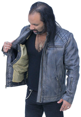 Taupe/Black Distressed Leather Vented Café Racer Jacket #MA2020VQGK