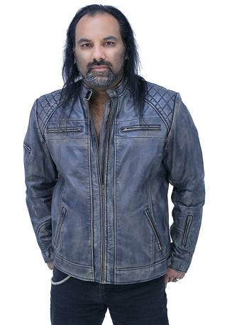 Taupe/Black Distressed Leather Vented Café Racer Jacket #MA2020VQGK