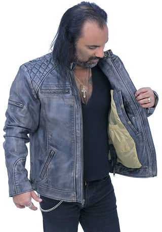 Taupe/Black Distressed Leather Vented Café Racer Jacket #MA2020VQGK